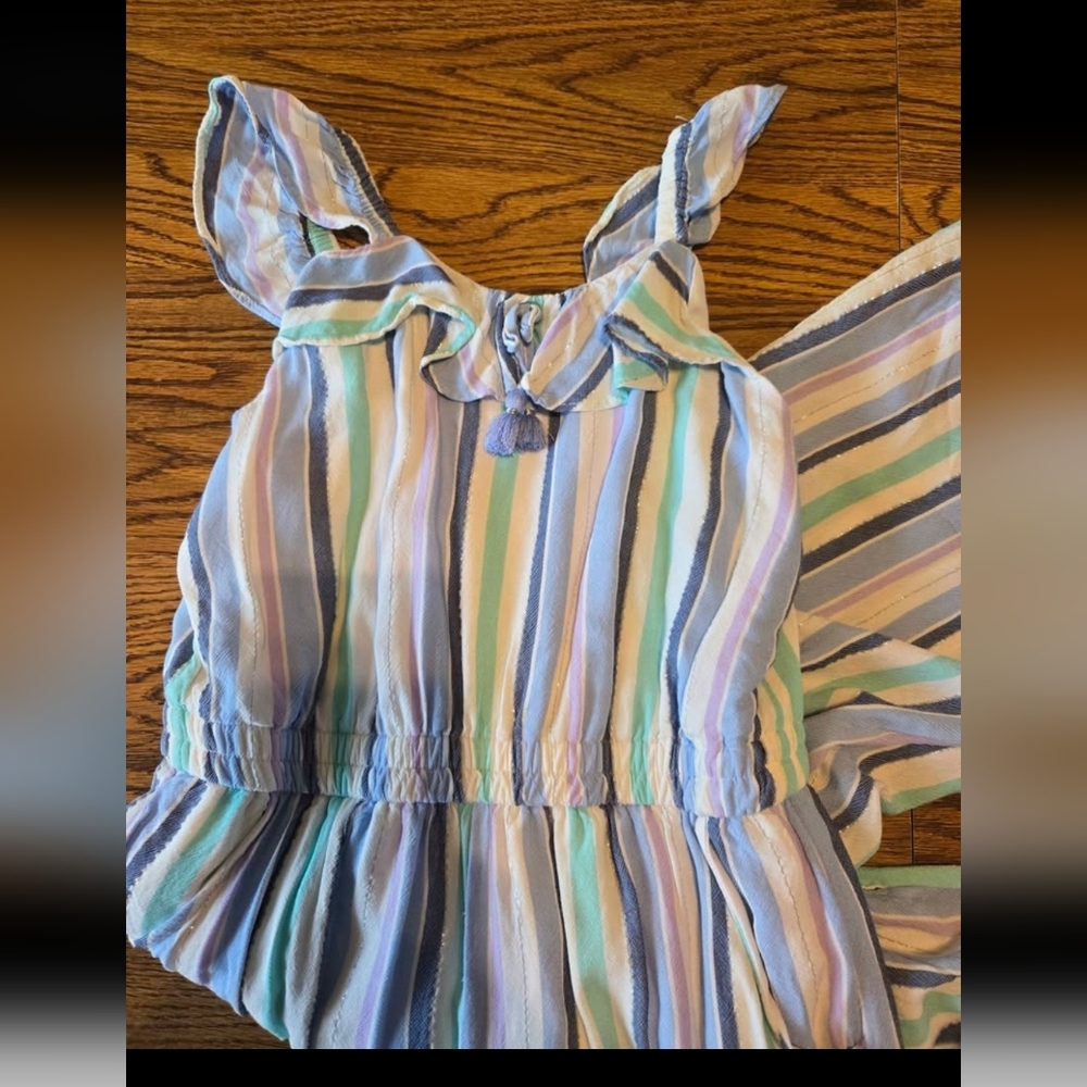 Girls Sleeveless Striped Ruffle Peplum Top - Pastel Multi Romper